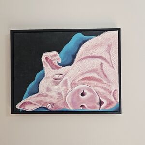 Oil Painting Pink and Blue Pig Art Original